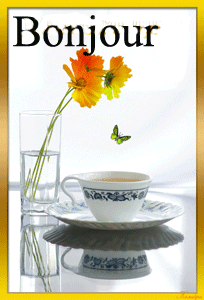 Gif animé bonjour fleurs et café